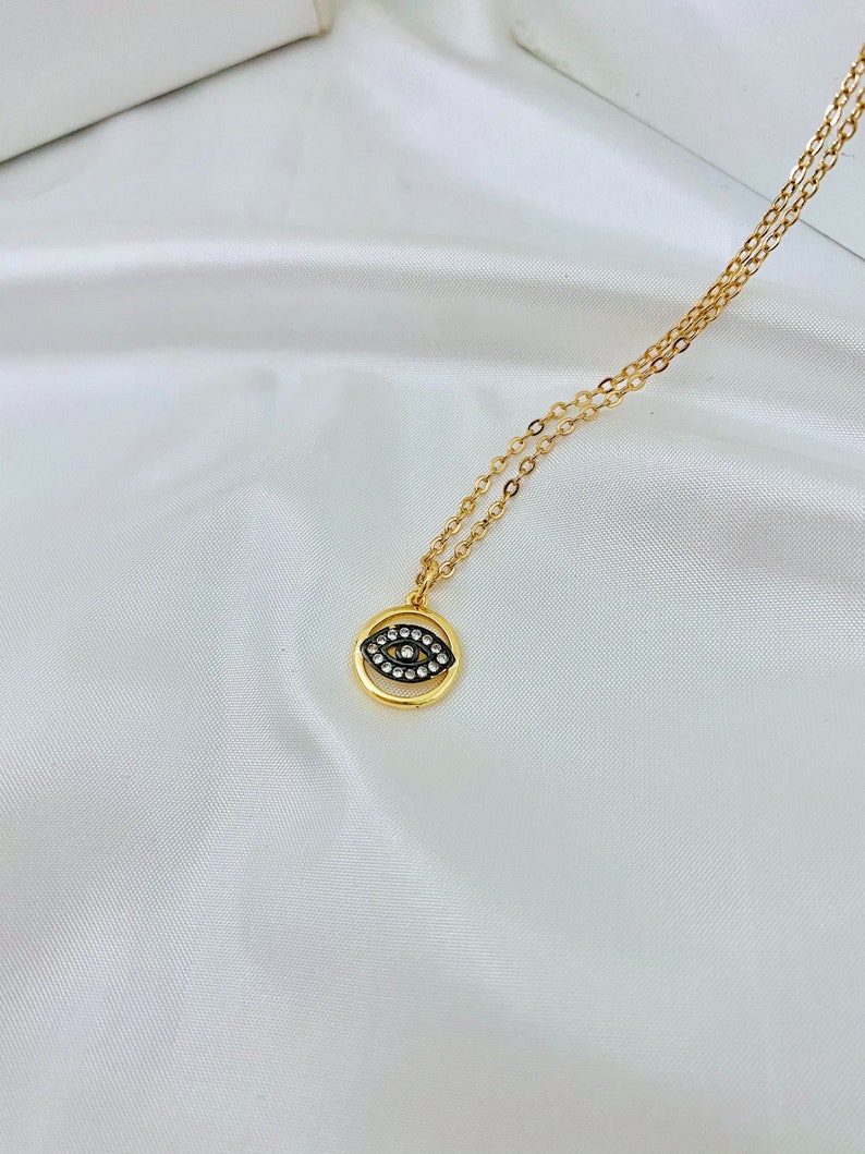 Gold Coin Necklace Layering Necklace Evil Eye Necklace Lucky Charm Necklace