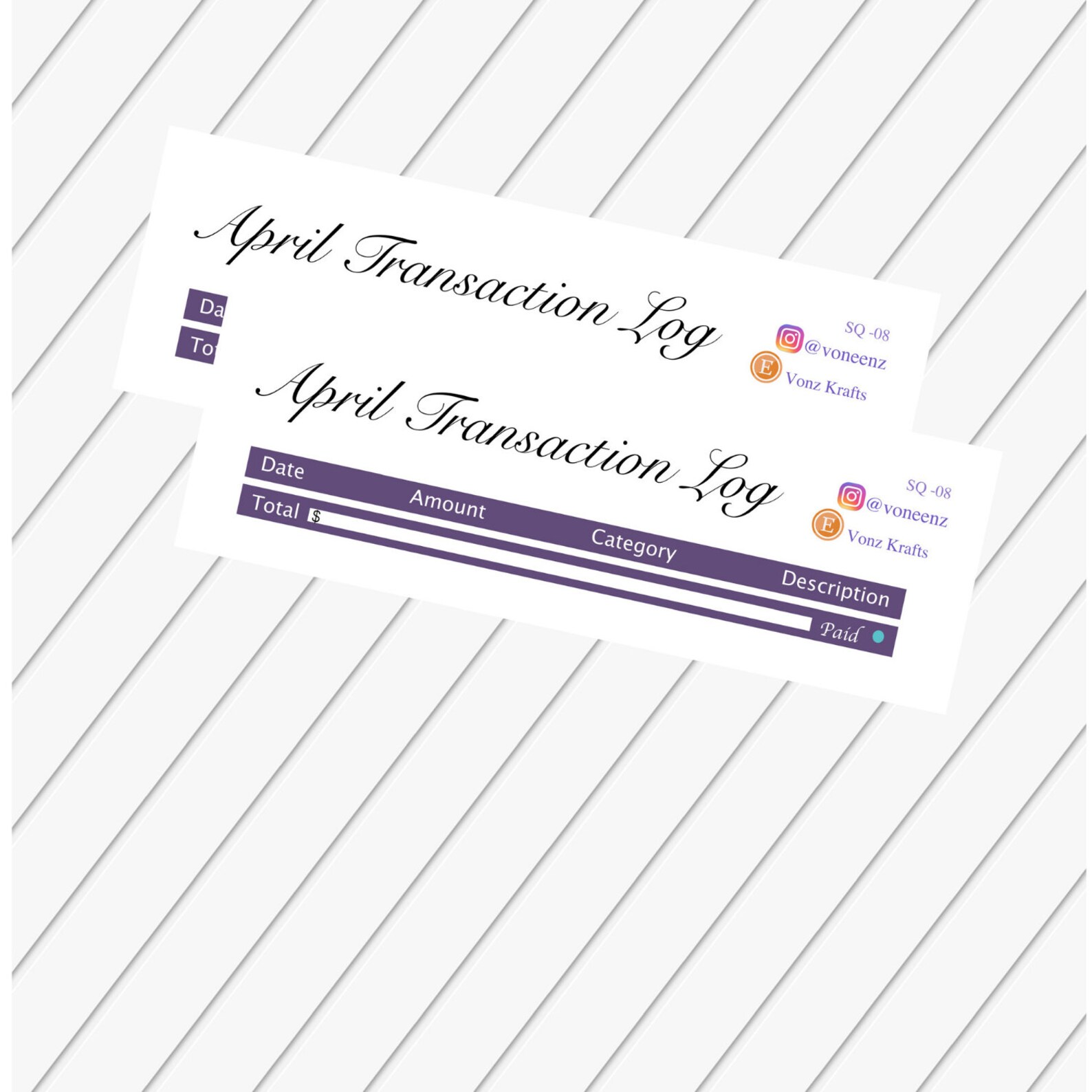 April Transaction Log EC Stickers Personalized Planner | Etsy