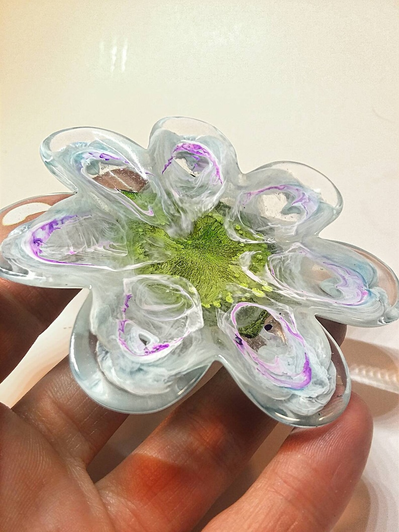 Wispy Resin Flower Trinket Dish Alcohol Ink Flower Resin Etsy