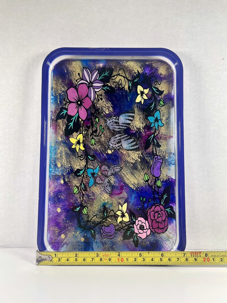 Floral Epoxy Resin Rolling Tray Butterfly and Flower Rolling Etsy
