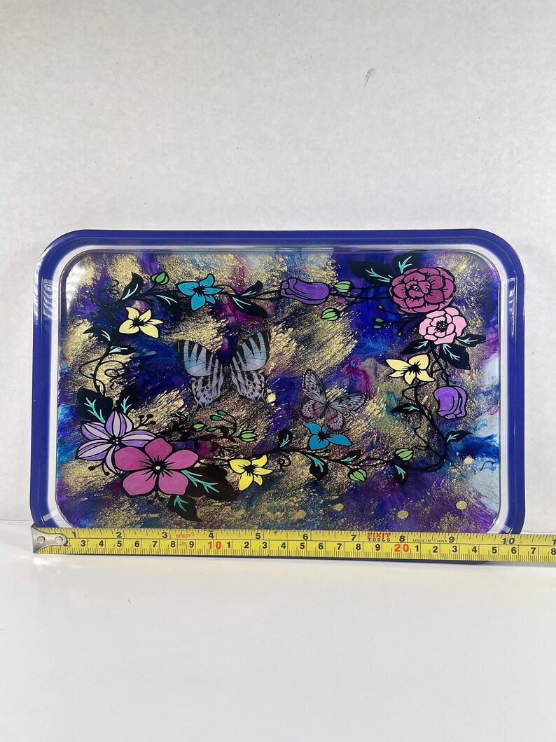 Floral Epoxy Resin Rolling Tray Butterfly and Flower Rolling Etsy