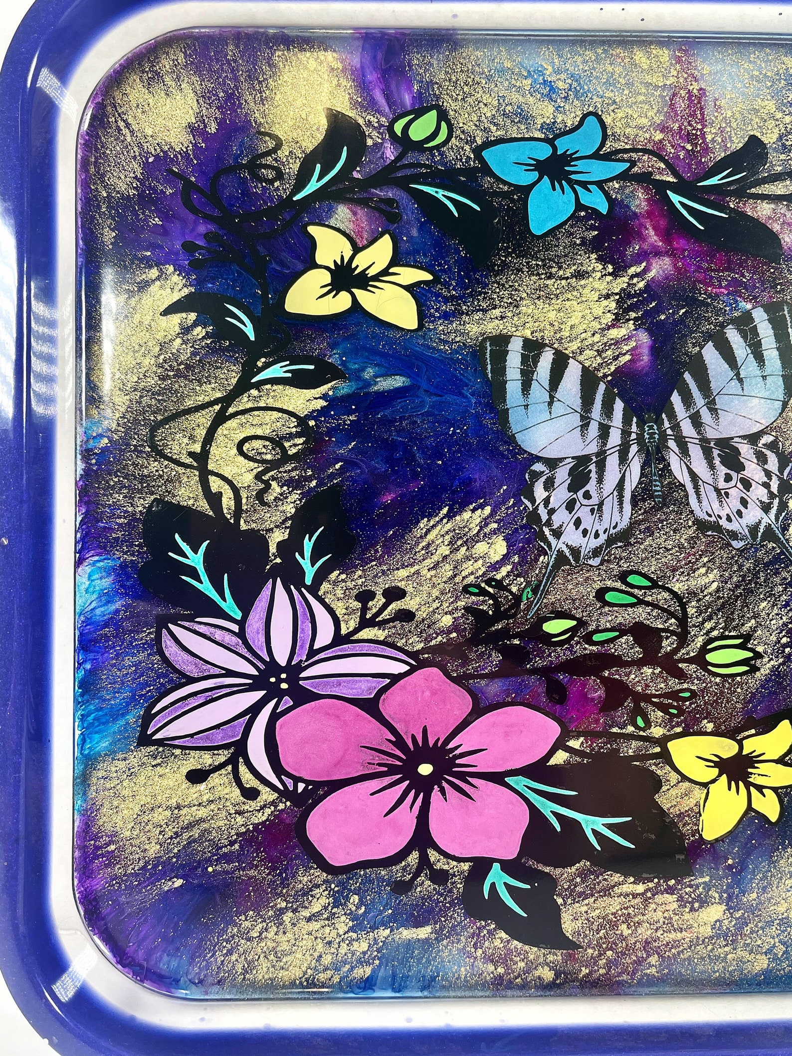Floral Epoxy Resin Rolling Tray Butterfly and Flower Rolling Etsy