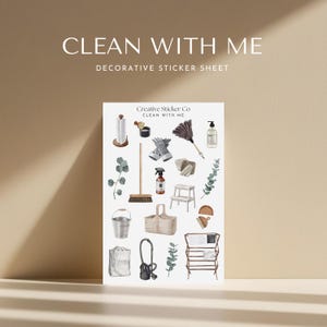 Autocollants nettoyants neutres Clean With Me | Organisation de la maison et journée de ménage en feuille d'autocollants