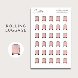 Hoja de pegatinas decorativas para planificador con icono de equipaje rodante