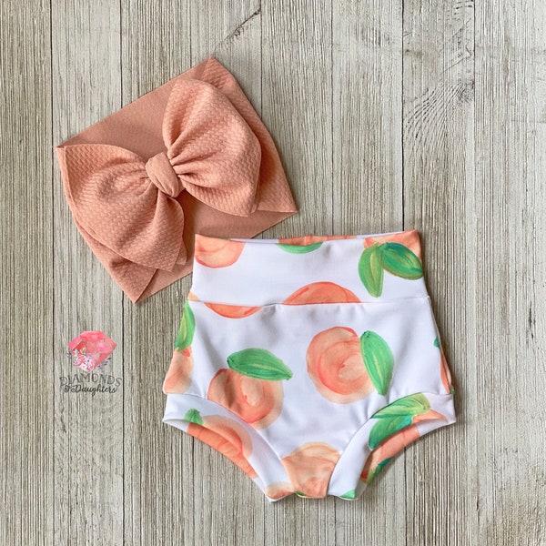 Just Peachy Set, Peach Bummies, Peach Headwrap, Headwraps for girls, Newborn Headwraps