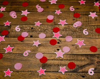 Birthday Girl Age Confetti: Personalized American Party Décor, Pink and Red Star Cutouts, Girl Table Scatter Birthday Supplies, Doll Party