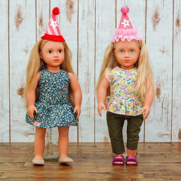 Birthday Girl Doll Party Hats: Baby Doll Party Favors, 18" Fashion Doll Accessories, Party Gift, Pink and Red Birthday Items | Ships Flat