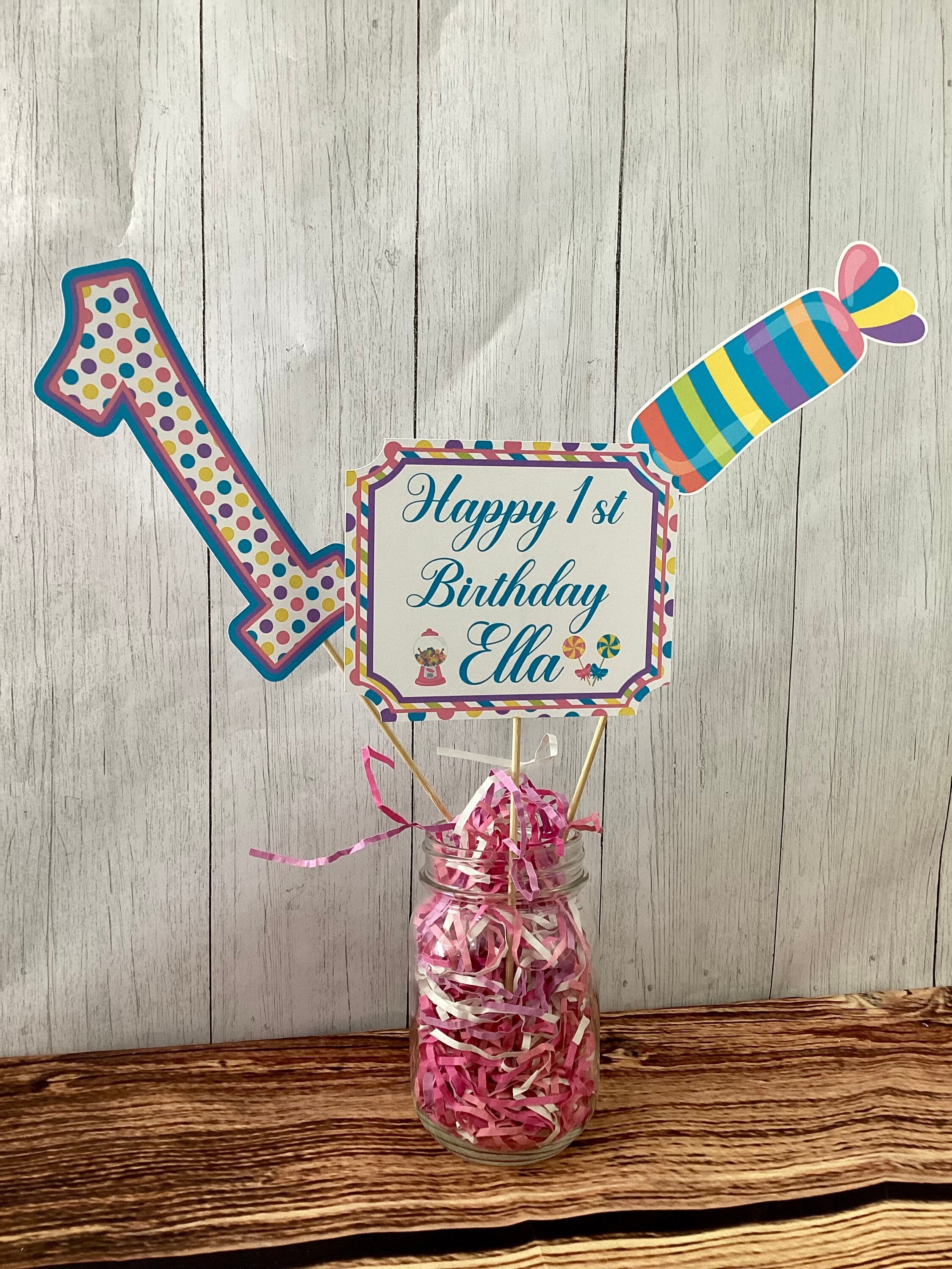 Candy Themed Centerpiece sticks Personalized Candy Shop Sweet One Birthday Candyland Theme