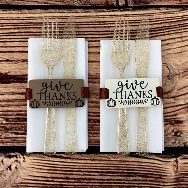 Set Of 12 Give Thanks Napkin Place Card Set: Rectangular Thanksgiving Place Setting, Friendsgiving Decor, Thanksgiving Table