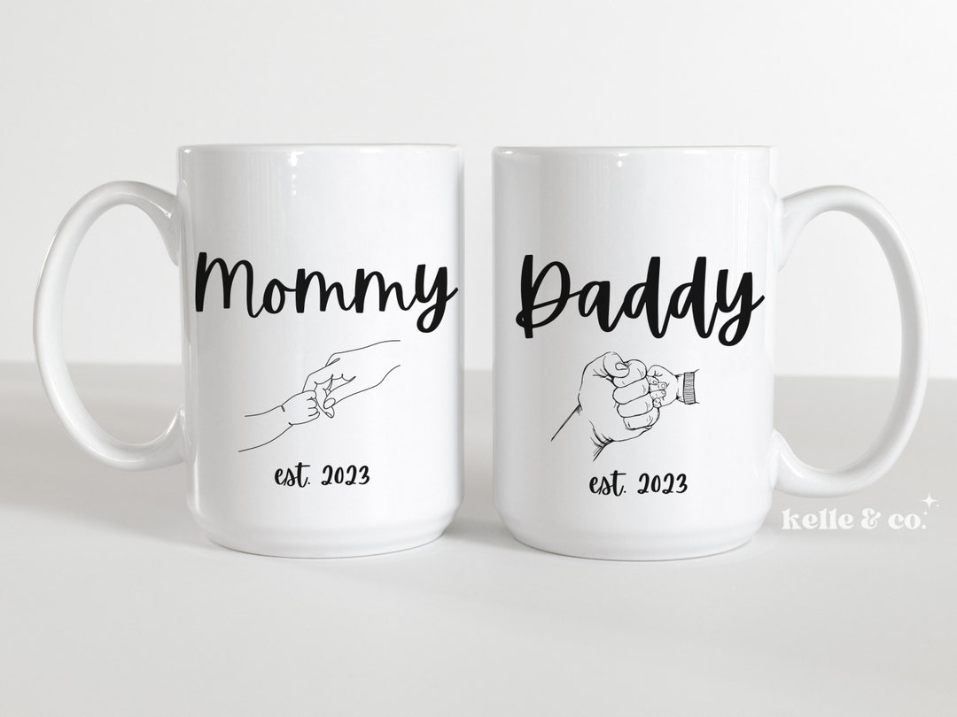 First Time Mom and Dad Mugs, New Mommy and Daddy Est. Coffee Mug Set, Baby Shower Gift
