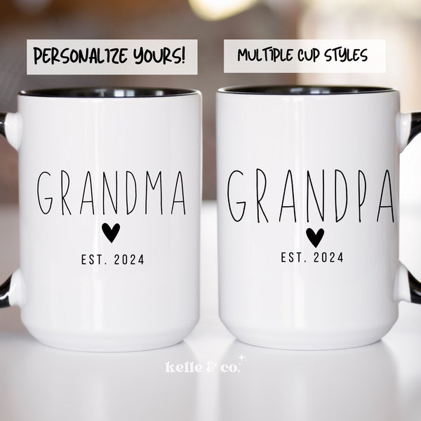 Grandparents To Be Coffee Mugs,  New Grandpa And Grandma Mugs Est 2022, Pregnancy Reveal Gift Custom Coffee Cups, Future Grandparents Gift