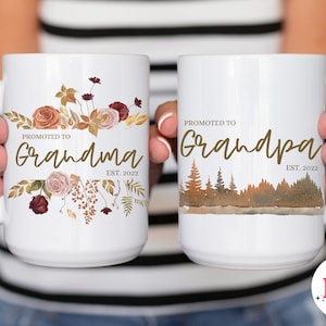 Grandma gift, Grandparents To Be Coffee Mug Set,New Grandpa And Grandma Mugs Est 2022,Pregnancy Reveal Gift Custom Cups, Future Grandparents