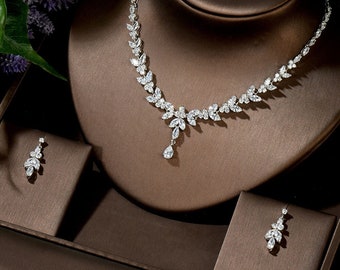 Hochzeitsschmuck-Set, Zirkonia-Set, Brautschmuck, Hochzeits-Halsketten-Set