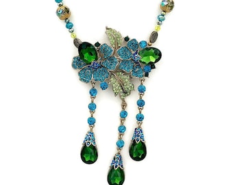 Crystal flower, teardrop Edwardian era necklace