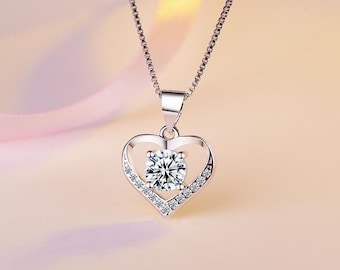 Sterling silver cubic zirconia heart necklace, valentine's gift, love necklace, bridesmaids gift