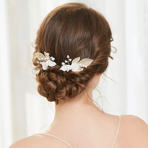 Gold bridal hair pins, bridal hair comb, bridal hair pins, wedding hair pins, gold floral hair pins, wedding flower hair comb, floral hair image 4