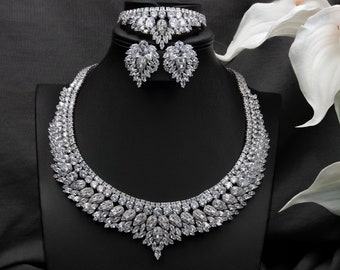 Cubic Zirconia Bridal Necklace Set,Bridal Jewelry Set, CZ Wedding Necklace Set, bridal jewelry, wedding jewelry, cz jewelry set,