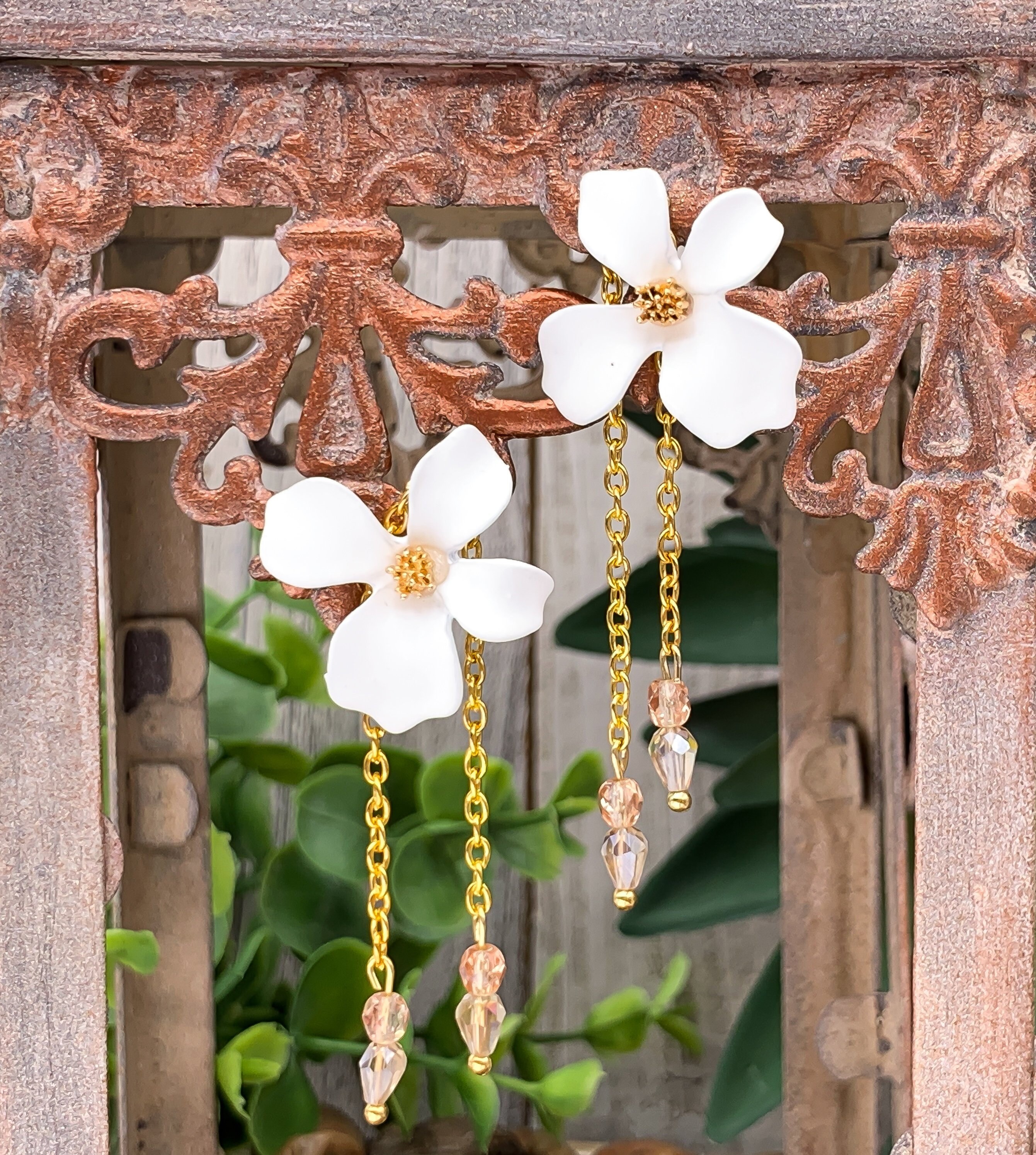 White orchid earrings