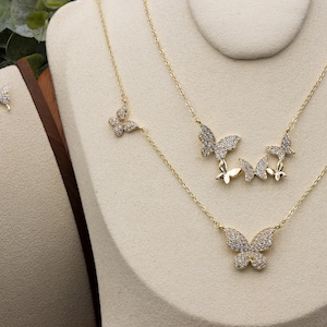 Butterfly Necklace, Gold Butterfly Necklace, Silver Butterfly Necklace, Crystal Butterfly Necklace, Necklace Set, Butterfly Jewelry