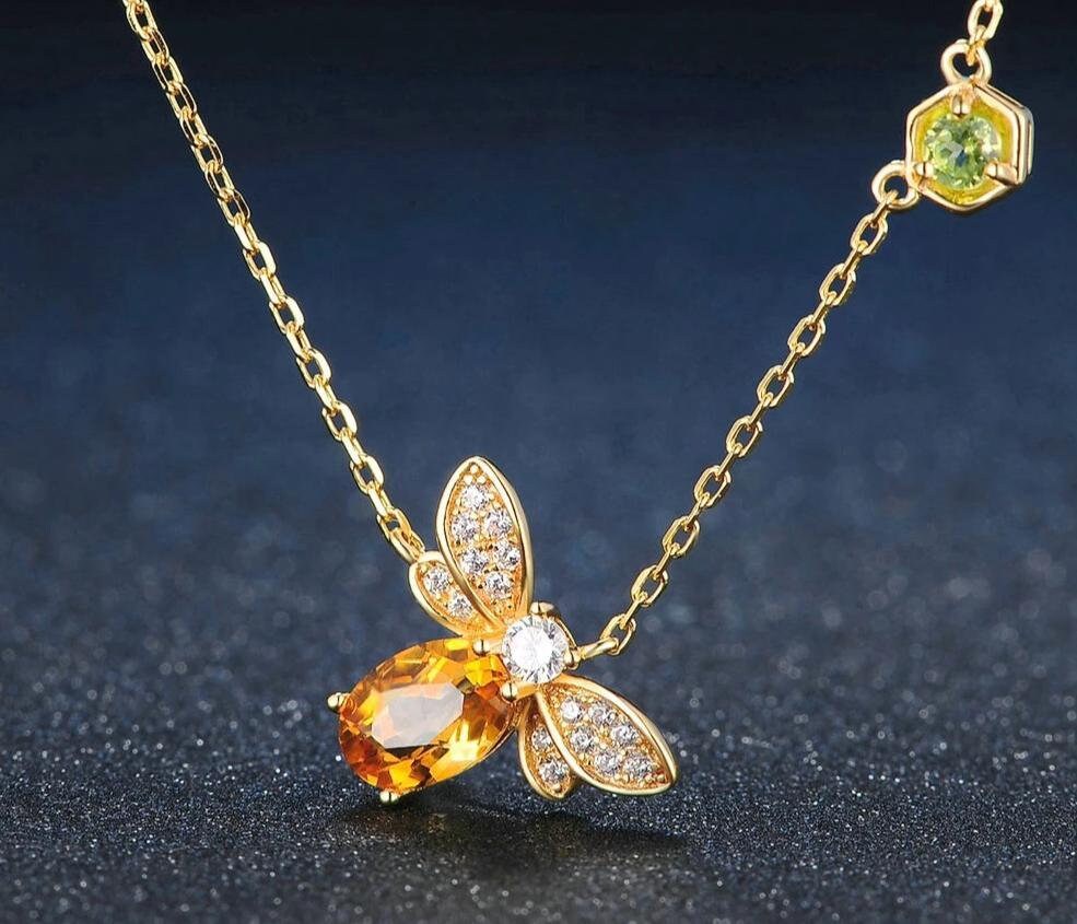 Gold Bee Necklace Bee Bracelet Crystal Necklace Citrine