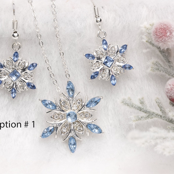 Sparkling Silver and Blue Crystal Snowflake Necklace, Dainty snowflake, small snowflake necklace