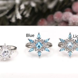 Sterling Silver Blue Crystal Snowflake ring, Snowflake ring, Christmas jewelry, Winter jewelry, Cubic Zirconia Ring