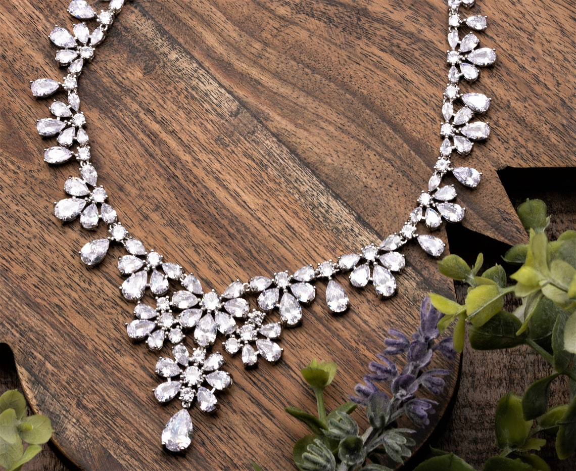 Crystal Flower Bridal Jewelry CZ Wedding Set CZ Bridal Etsy