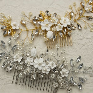 Bridal Rhinestone Headpiece, Crystal Pearl Hair Comb, Gold Bridal Hair Comb, Rhinestone Hair Comb, Silver Hair Comb, Crystal Hair