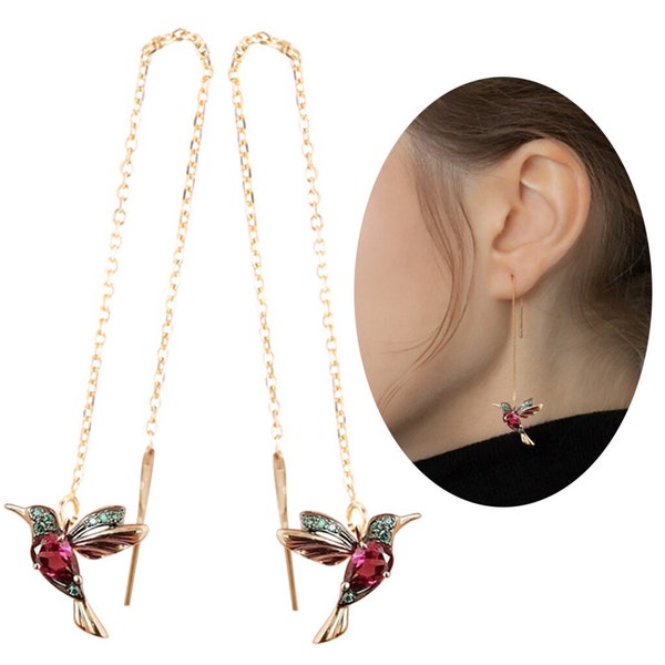 Hummingbird Earrings, Rhinestone Hummingbird Drop Earrings, Trendy Jewelry