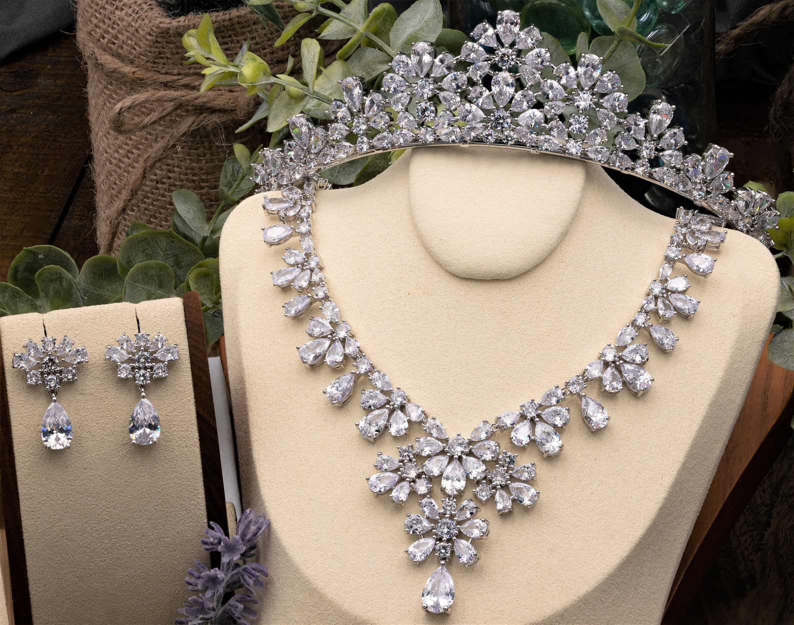 Crystal Flower Bridal Jewelry CZ Wedding Set CZ Bridal Etsy