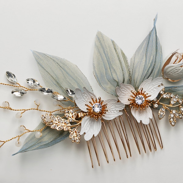 Bridal Flower Hair Comb, Bridal Hair Comb, Floral Hair Comb, Gold Hair Comb, Flower Hair Comb, Bridal Side Comb, Vintage Wedding Hair Comb