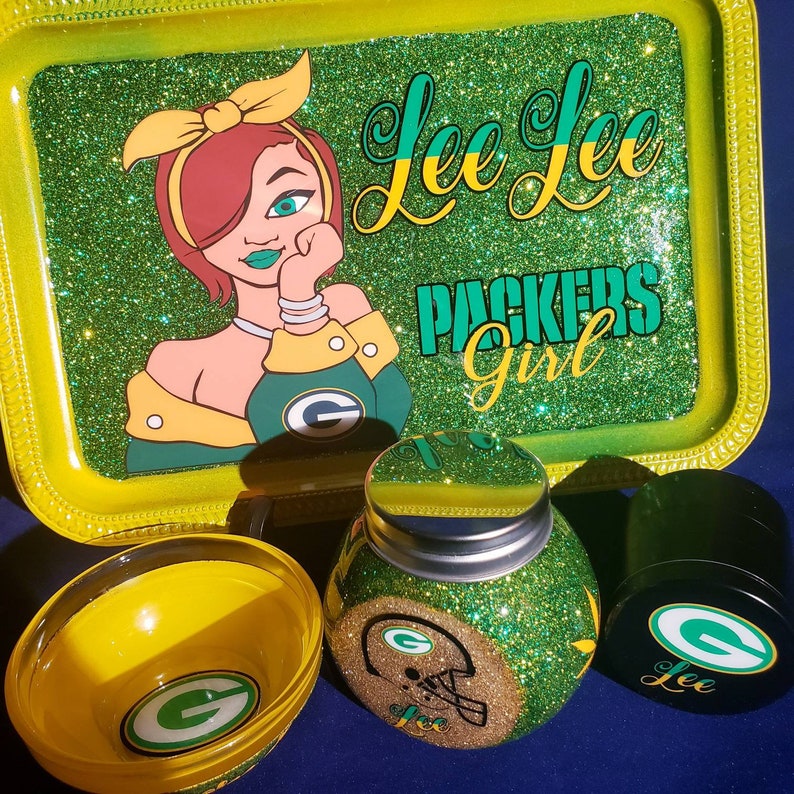 Green Bay Packers Custom Rolling Tray Set With Grinder. Etsy