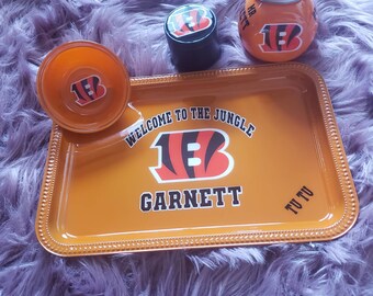 Cincinnati Bengals Custom Rolling Tray Set with grinder.