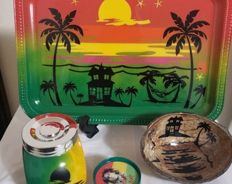 Tropical Custom Rolling Tray Set with grinder.