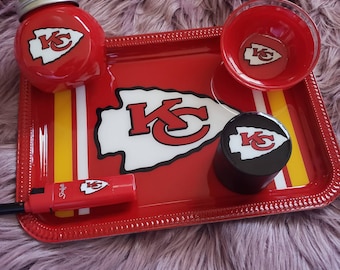 Kansas City Chief Custom Rolling Tray Set with grinder.