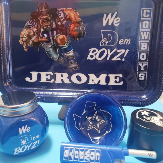 Cowboys Custom Rolling Tray Set With Grinder 