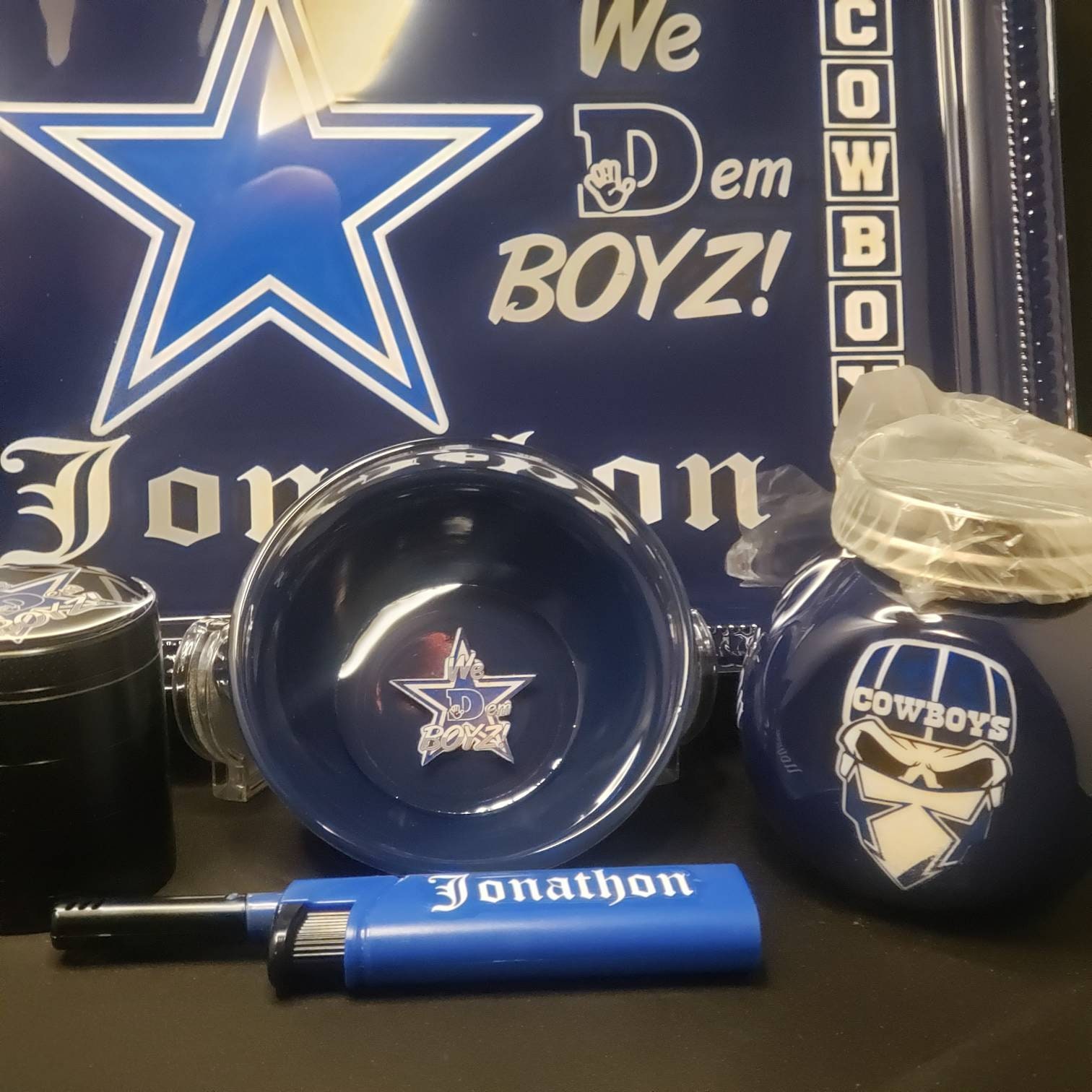 Dallas Cowboys Custom Rolling Tray Set With Grinder