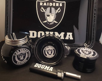 Raiders Custom Rolling Tray Set with grinder.