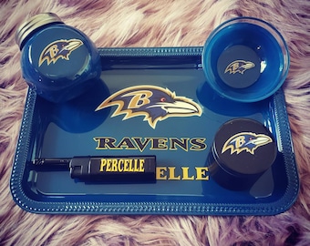 Baltimore Ravens Custom Rolling Tray Set with grinder.