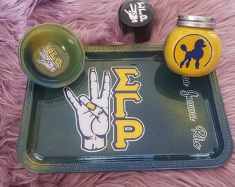 Sigma Gamma Rho Custom Rolling Tray Set with grinder