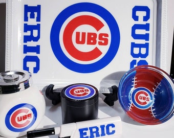 Chicago Cubs Custom Rolling Tray Set with grinder