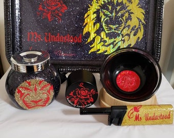 Lion of Judah Custom Weed Rolling Tray set with grinder