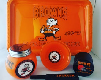 Cleveland Browns Elf Custom Rolling Tray Set with grinder.
