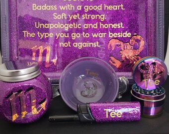 Horoscope Custom Rolling Tray Set with grinder.  Zodiac