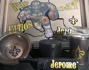 Charging Saint Custom Weed Rolling Tray Set with grinder