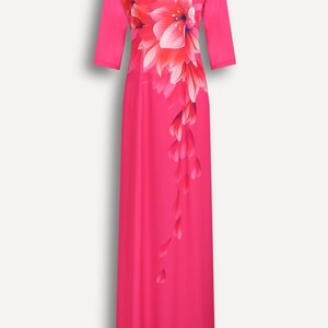 Unique Dahlia pattern on Vietnamese Traditional dress Ao dai