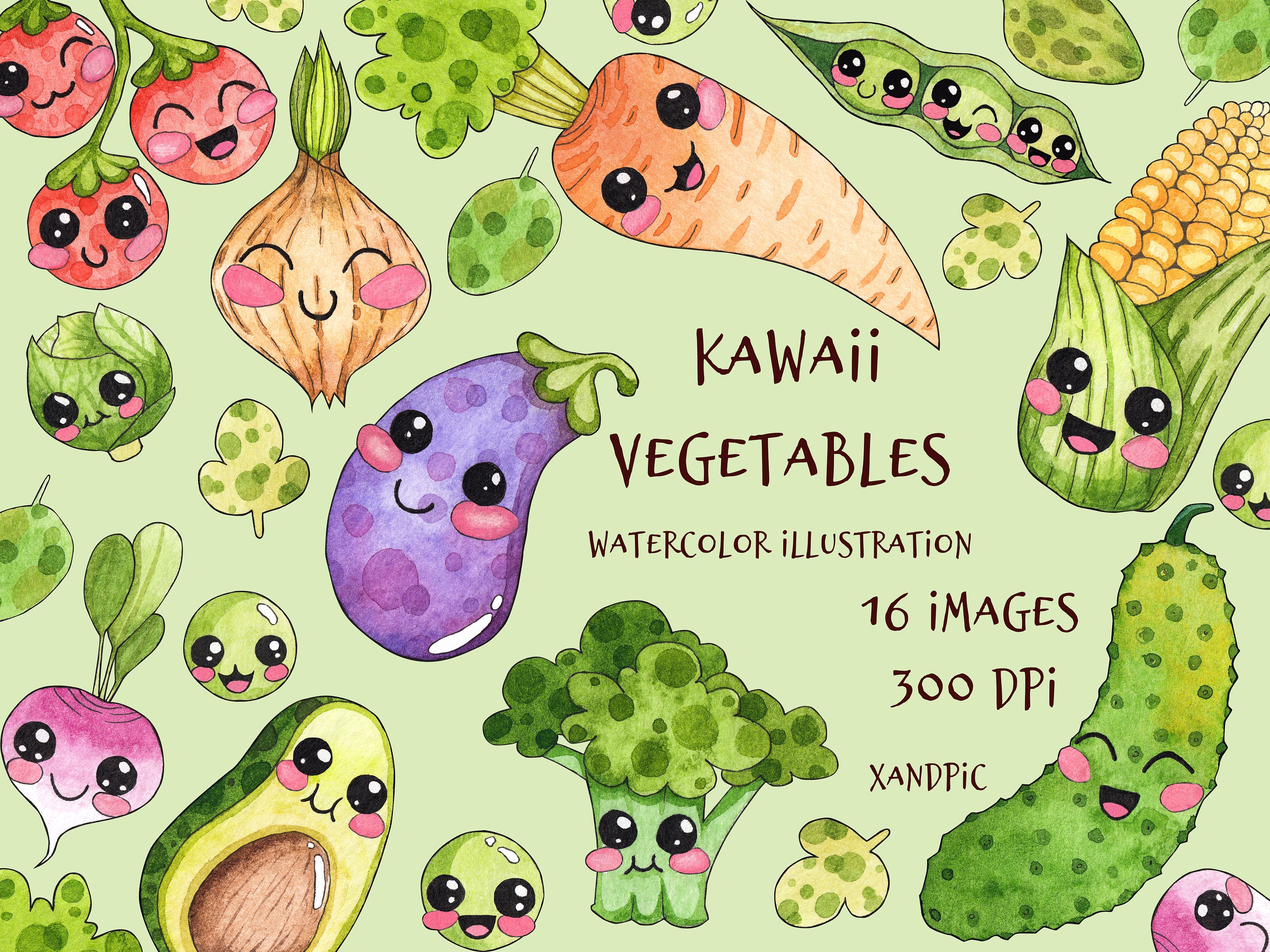 Cute Vegetable Drawings
 Kawaii Ve ables Clipart watercolor hand drawing Cute