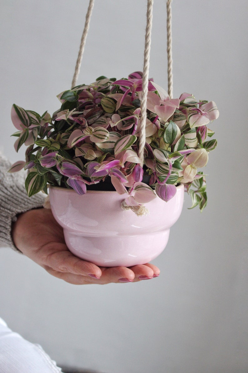 Light pink hanging planter indoor Wall planter Ceramic Etsy