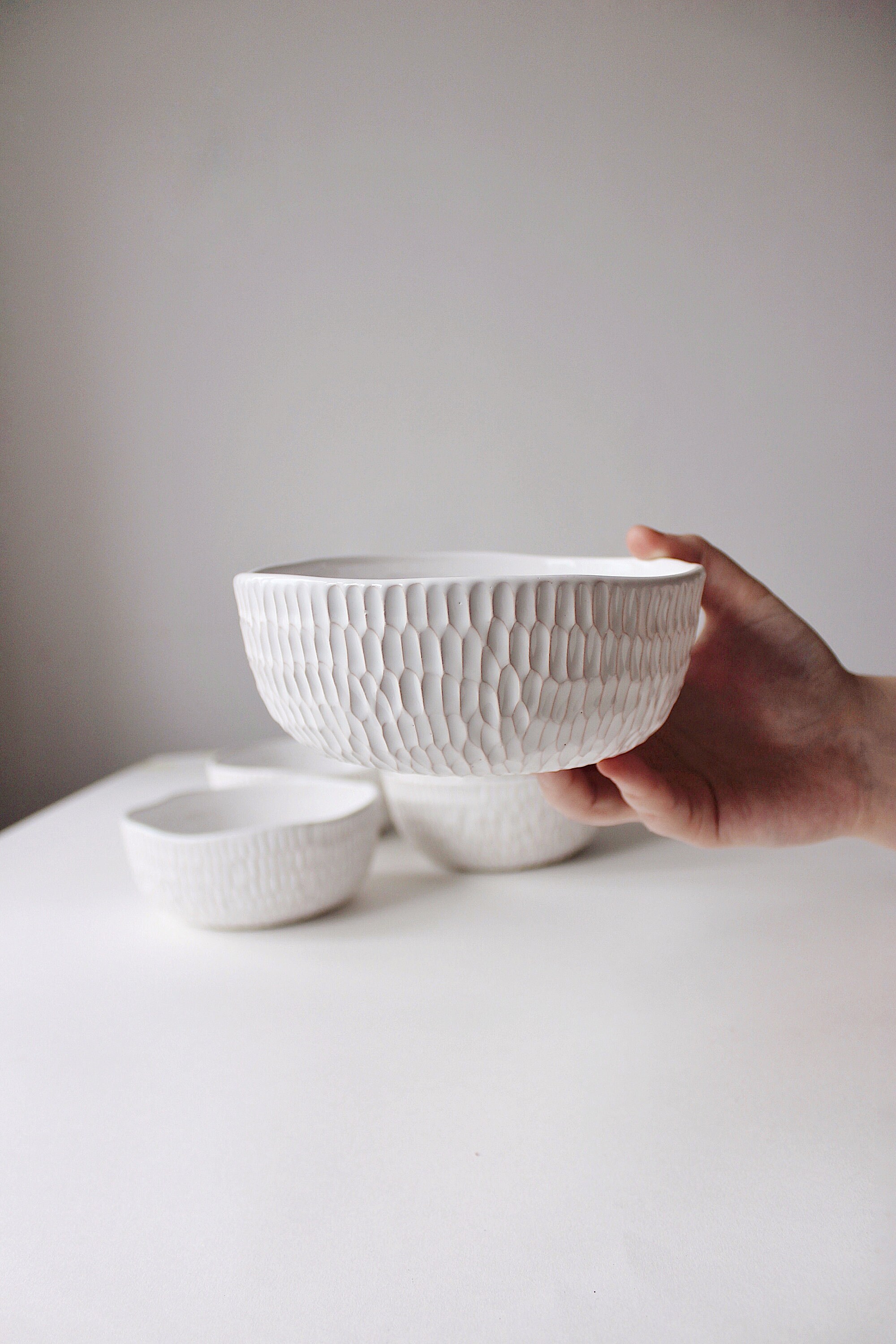 White ceramic dish set Ceramic salad bowl Pottery cereal Etsy