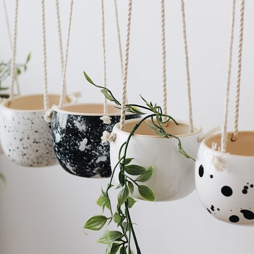 White Speckled Hanging Planter Indoor Air Plant Holder Wall Etsy